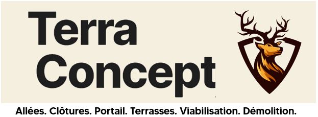 Terrassier Paysagiste bois et beton allee cloture portillon portail artisan pose viabilisation raccordement branchement compteur